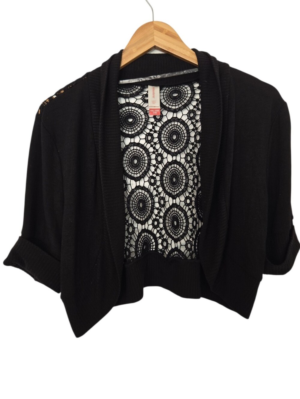 🖤 No Boundaries Black Crochet Lace Open Front Cropped Cardigan Xxl - Picture 2 of 6